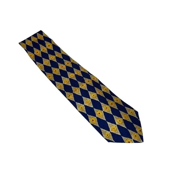 Club Room Tie, Royal Blue Yellow Diamond Argyle pattern, 100% imported silk - Picture 4 of 11